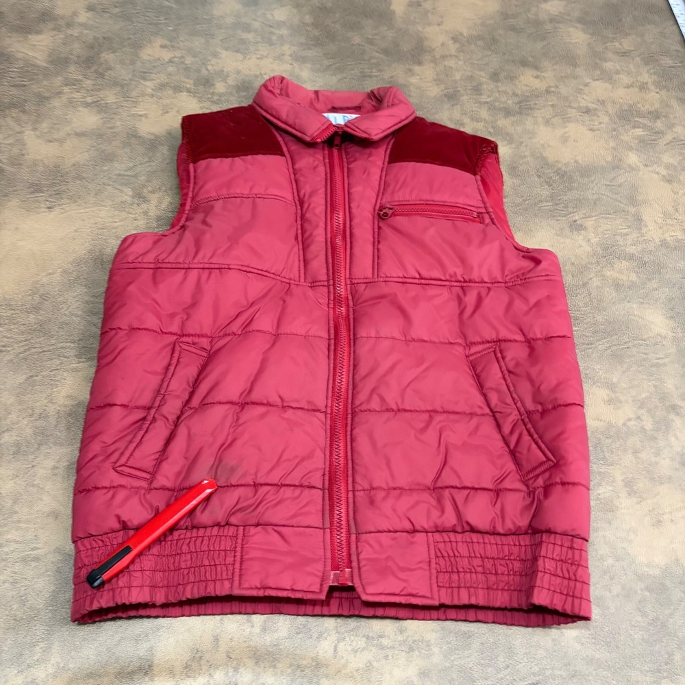 Alpine Ski Puffer Vest Mens S Red Vintage Corduroy Yoke Quilted Retro 80s
